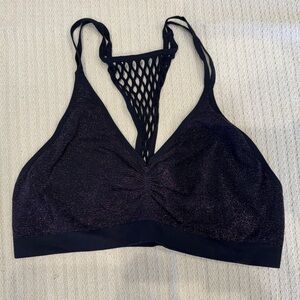 🌴 4/$20 Fabletics Black Pink Sparkle Bralette with Mesh Detail